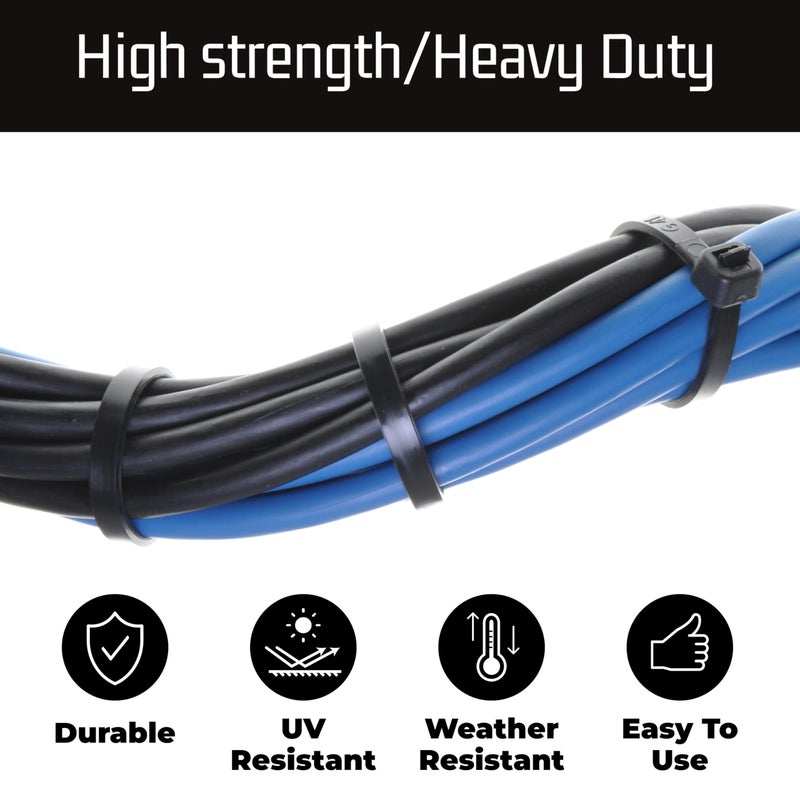 Bolt Dropper رباطات كابل سوداء بطول 15 بوصة (عبوة 100)، قوة شد 120 رطل - ثقيلة التحمل، قفل ذاتي من النايلون الممتاز لربط الكابلات للاستخدام الداخلي والخارجي من بولت دروبر (أسود) - Image 4
